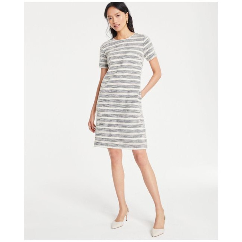 Ann Taylor Textured Stripe Knit Shift Dress - Picture 1 of 8